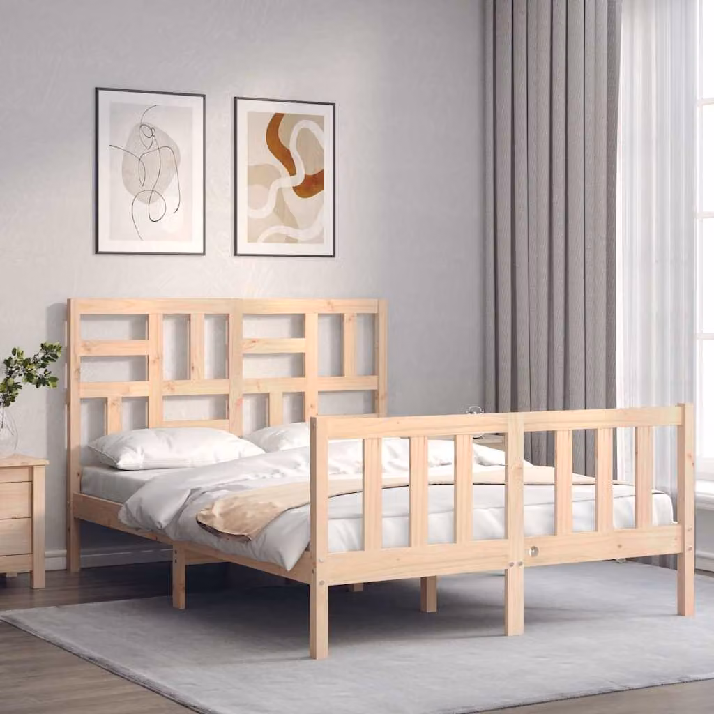 vidaXL Giroletto in legno massello di pino marrone con doghe fisse L/P/H: 205.5 x 140 x 145.5 cm