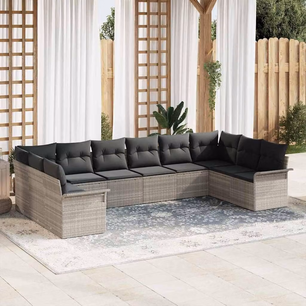 Maison Exclusive - Set Divano da Giardino 10 pcs Grigio chiaro polyrattan