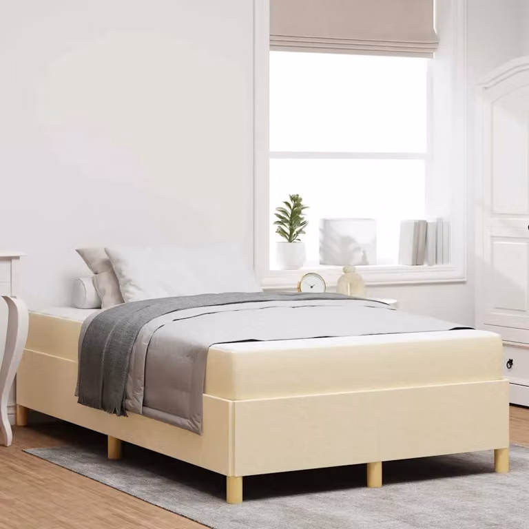 Struttura del letto imbottita vidaXL in tessuto beige con legno, L 120 x P 200 cm