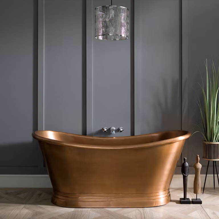 Vasca da Bagno a Doppia Estremità - Interno ed Esterno in Rame Antico - Scelta di Dimensioni