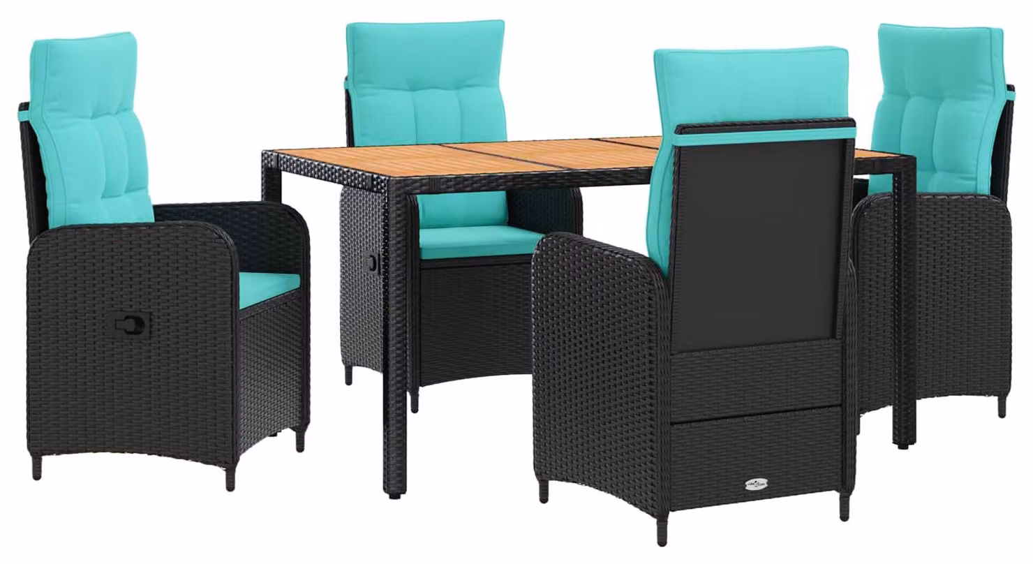 Set da tavolo da esterno, composto da 5 pezzi, in rattan di polietilene e acciaio con rivestimento in polvere