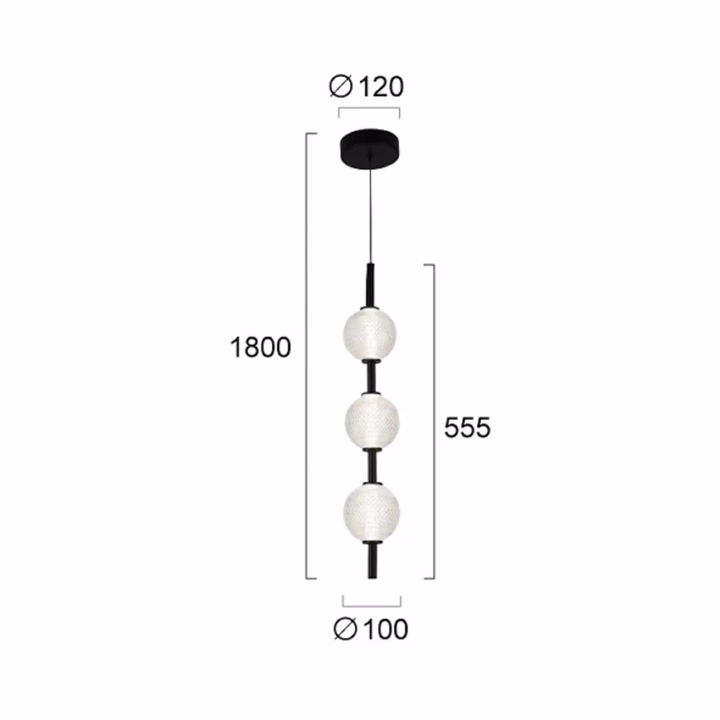 Viokef Lampada LED a sospensione Abeona, Ø 10 cm, nera, metallo/vetro, 3 luci. Abeona, Nero, Soggiorno / Sala da pranzo, Metallo