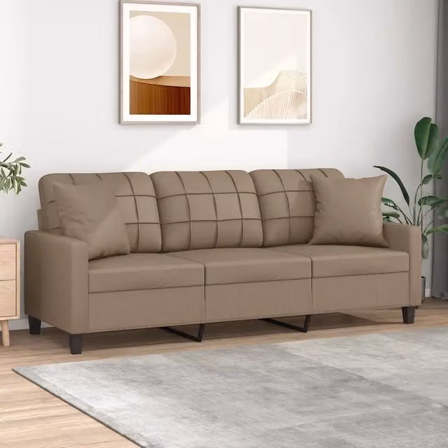 Divano a 3 posti moderno vidaXL in similpelle beige con cuscini e struttura in metallo L: 198 cm, P: 80 cm, H: 77 cm