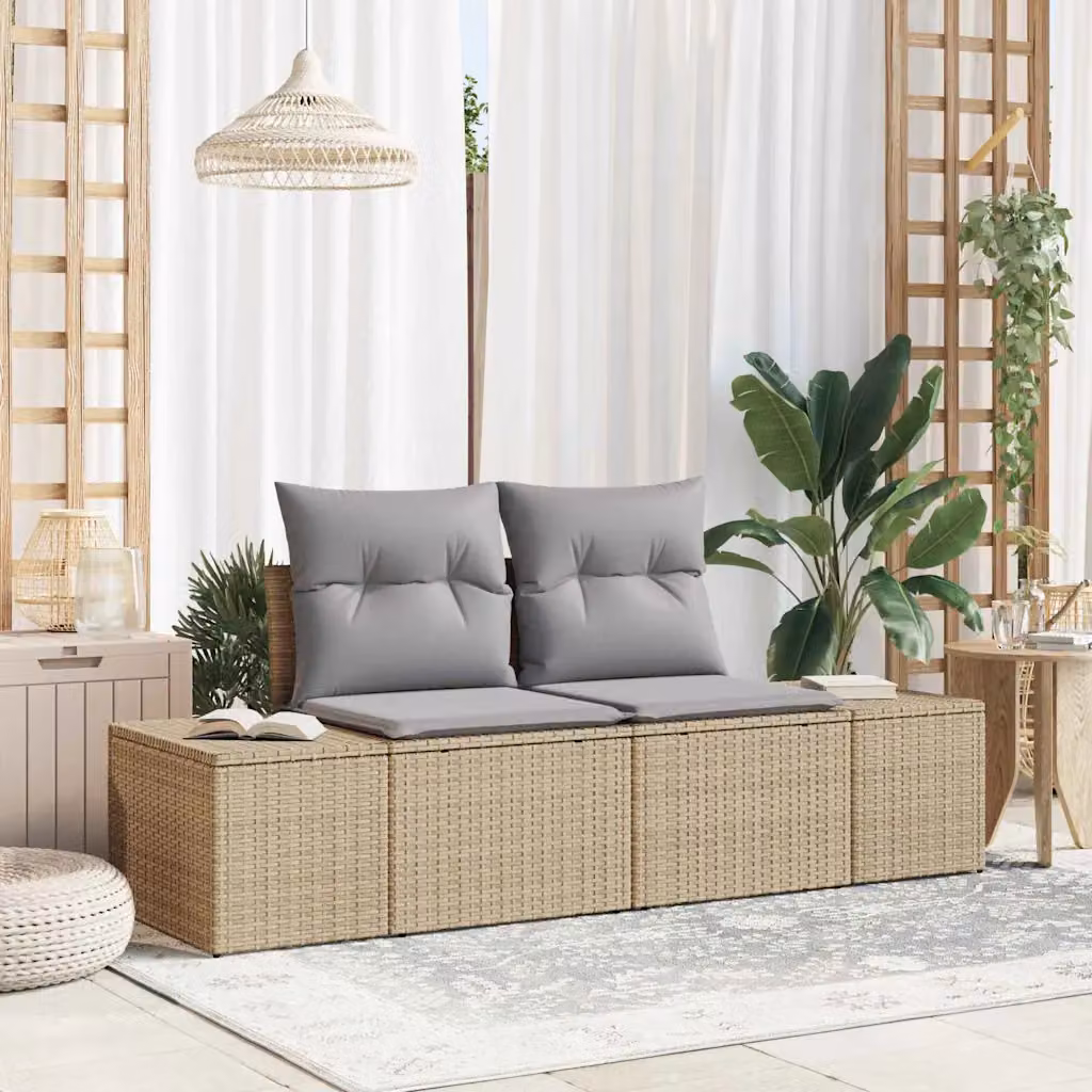 vidaXL Divano da giardino moderno in polyrattan beige con cuscini L: 184 cm, P: 62 cm, H: 69 cm
