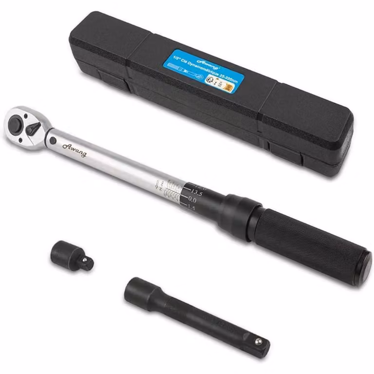 Set di chiavi dinamometriche da 1/2", con range da 25 a 220 Nm, completo di adattatori, prolunga e custodia