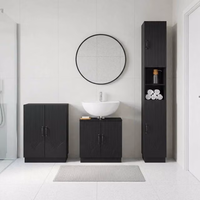 Set di armadietti da bagno in 3 pezzi HOORN Nero 3417469