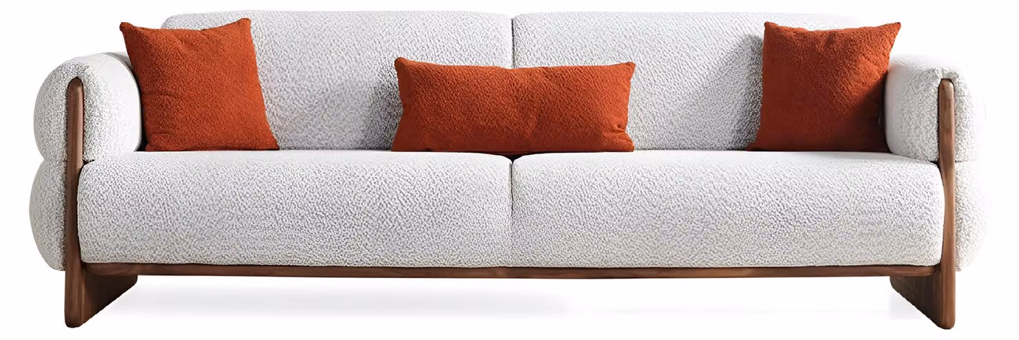Weiße Wohnzimmer Polstercouch Designer 3-Sitzer Holzgestell Sofa