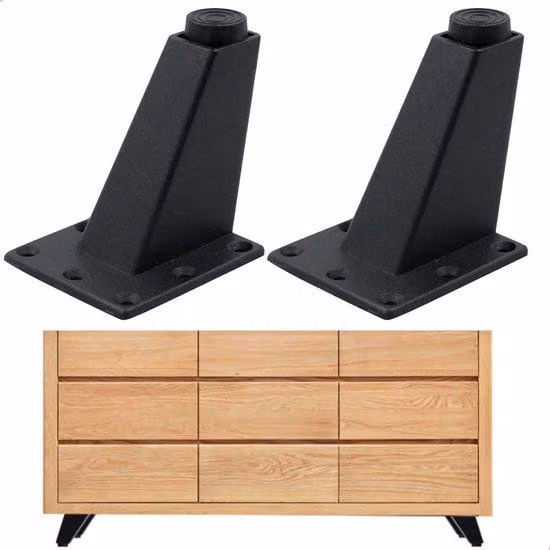 Piedini adesivi e di supporto – Adatti per armadi, tavolini, mobili TV e altri mobili – Altezza regolabile – Set da 4 (8 x 7 x 6,3 cm) – Robusti, durevoli e con elevata capacità di carico – Alluminio resistente alla ruggine con superficie liscia