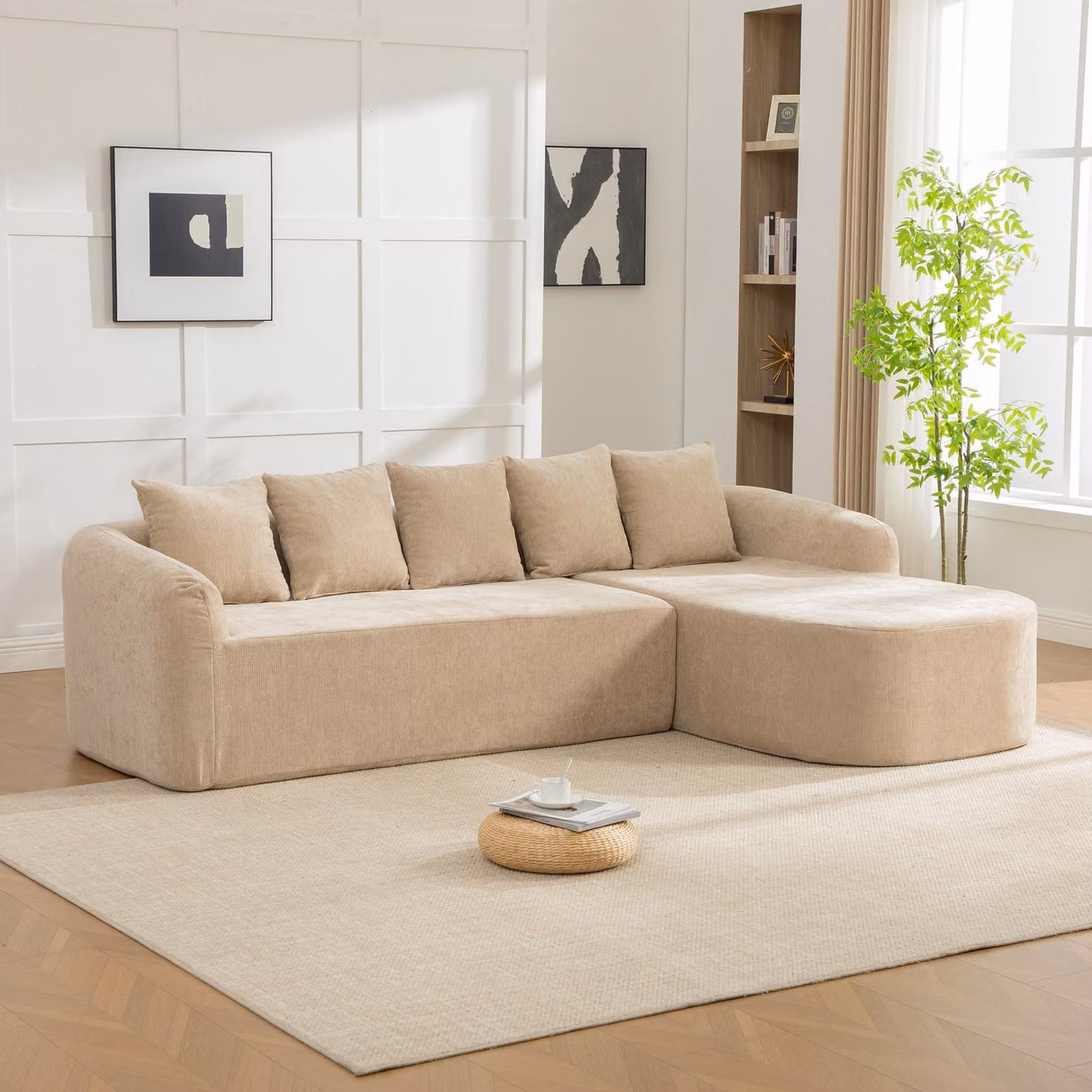 Divano modulare imbottito, in chenille, con imbottitura in schiuma 30D, facile da spostare, antiscivolo (grigio)