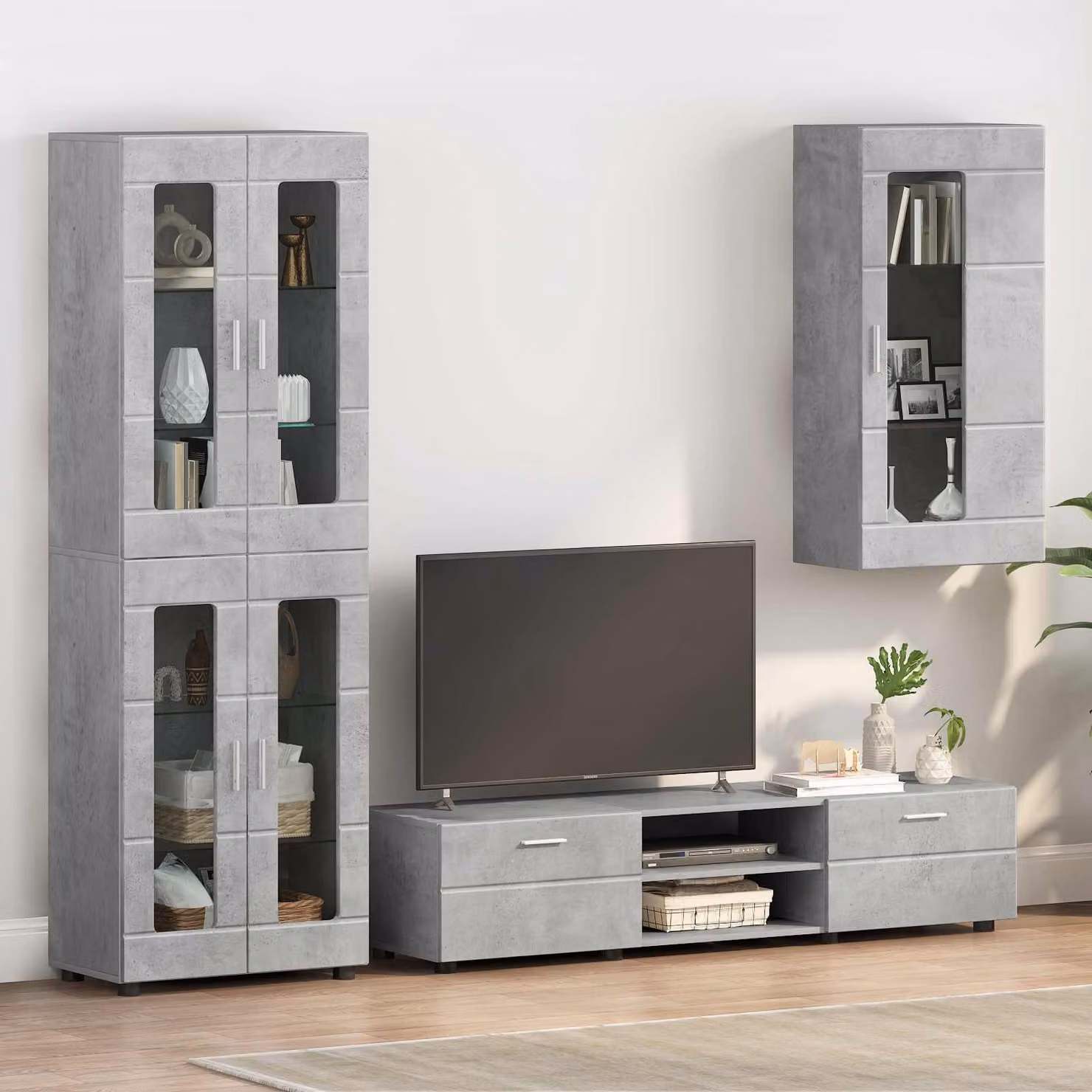 Armadio a muro moderno vidaXL in legno e MDF grigio cemento opaco con ripiani interni