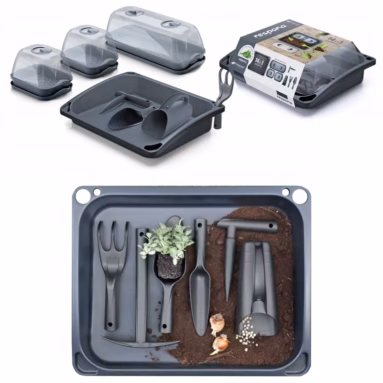 Kit di partenza per piantine in mini-serra + attrezzi