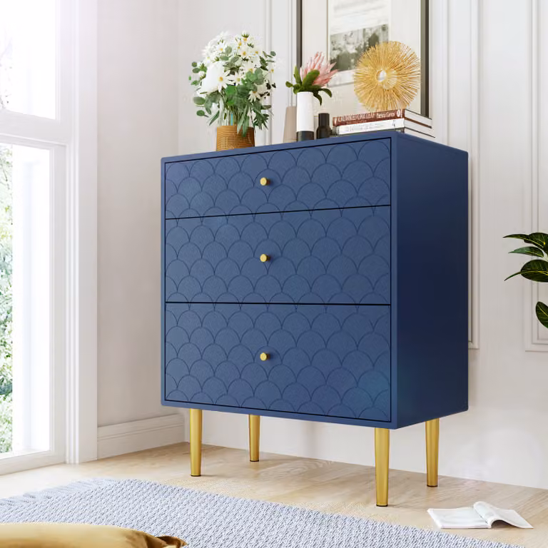 Cassettiera Merax con 3 cassetti credenza credenza in legno cassettiera, 89 x L75 x 40 cm, blu Martin