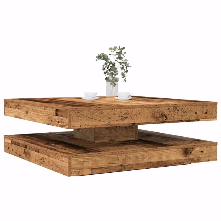 vidaXL Tavolino da Caffè Quadrato Girevole a 360 Gradi in Legno Marrone L: 90 cm, P: 90 cm, H: 34,5 cm