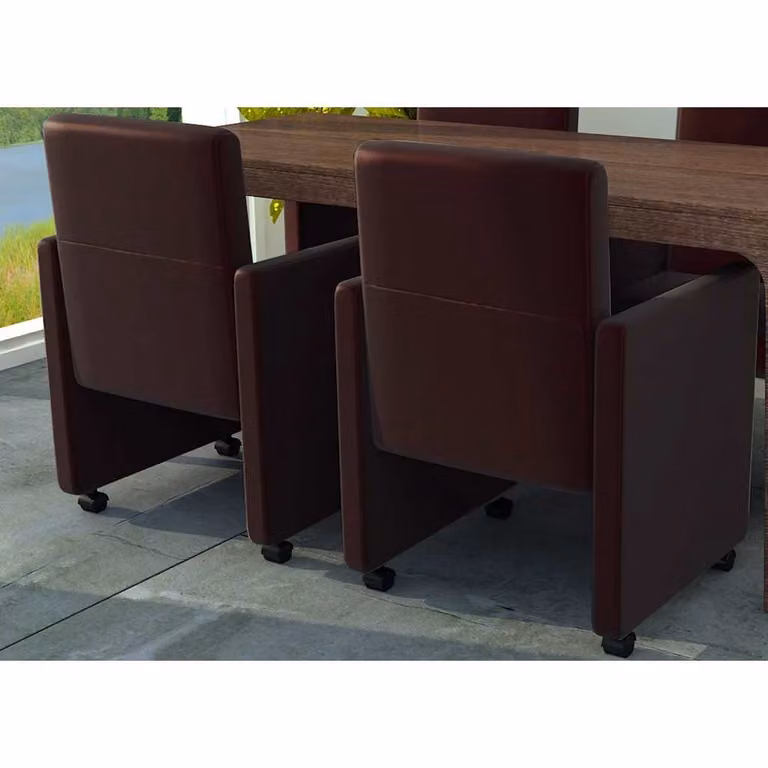 Set di 2 sedie da pranzo vidaXL in similpelle marrone con ruote e funzione girevole