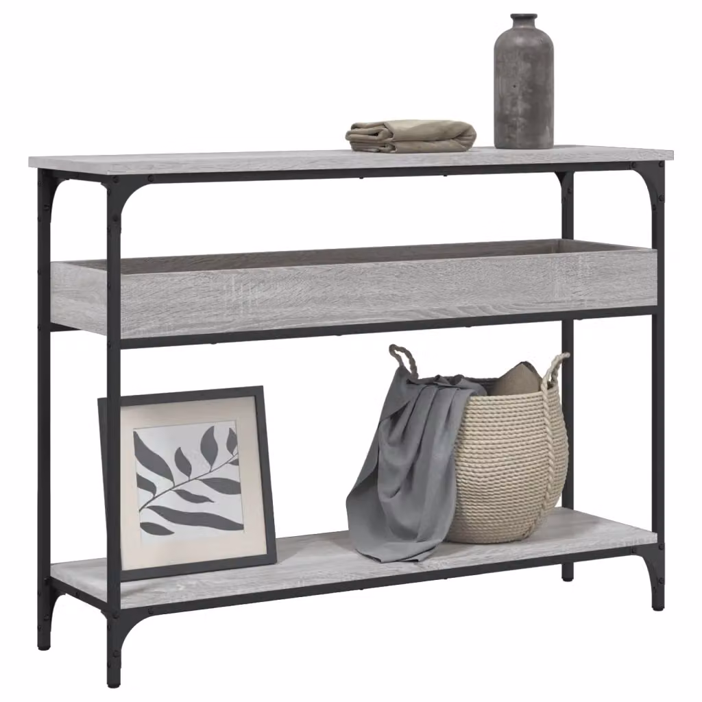 vidaXL Tavolo Consolle in Stile Industrial con Ripiano Grigio Sonoma, L 100 x P 29 x H 75 cm