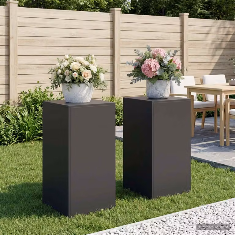 Set di 2 supporti per piante vidaXL in metallo nero opaco, L/P/H: 40 x 40 x 80 cm
