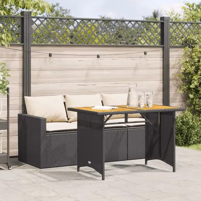 Set da Pranzo da Giardino 2 pz con Cuscini Nero in Polyrattan 366336