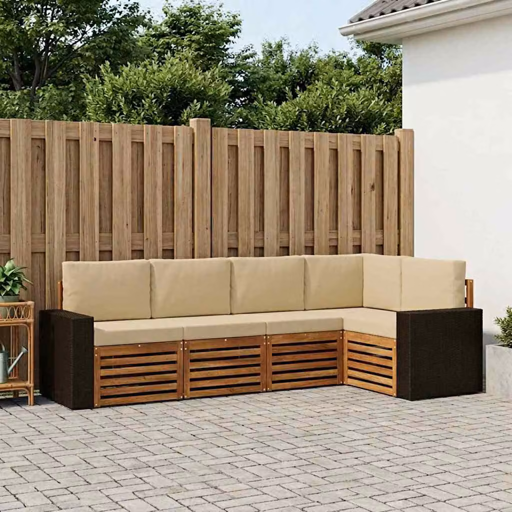 vidaXL Set di divani da esterno 5 pz in legno di acacia con cuscini beige e bianco