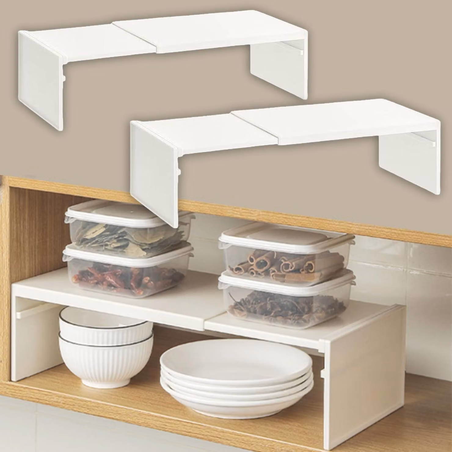 Set di mensole regolabili per armadi da cucina, composto da 2 pezzi, in plastica, per l'uso in cucina