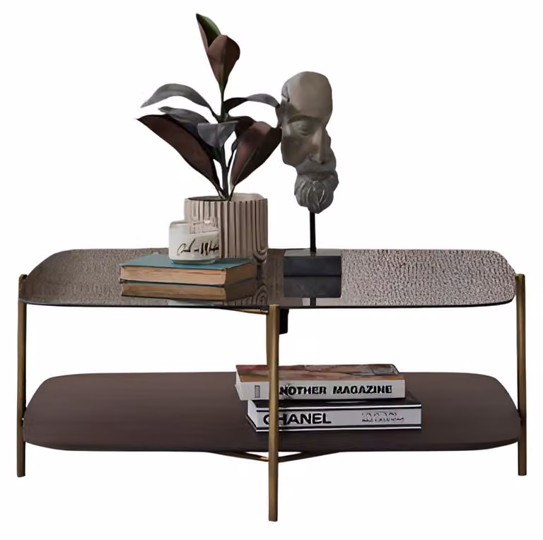 Moderner Braun Couchtisch mit Glasoberfläche und Metallgestell Hochwertig Möbel