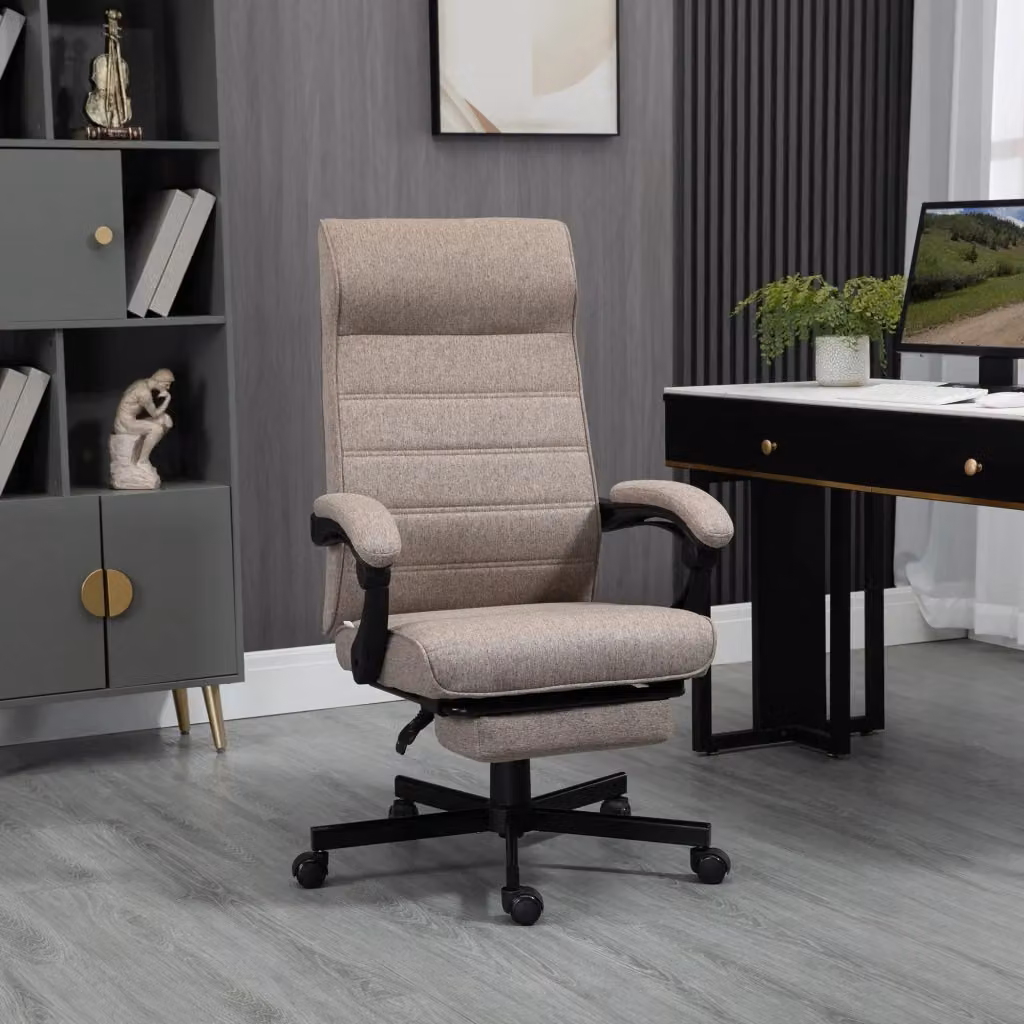 EasyComfort Sedia da Ufficio Moderna in Tessuto Marrone con Poggiapiedi e Ruote, L: 68 cm, P: 67 cm, H: 109-119 cm – 2