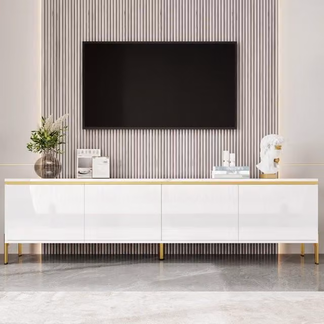 Mobile porta TV REDOM bianco lucido con 4 ante e gambe in metallo L/P/H: 170 x 38 x 50 cm