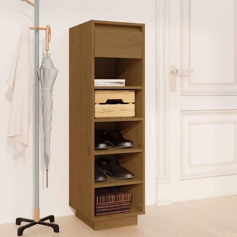 Scarpiera moderna vidaXL in legno di pino massello marrone, L/P/H: 30 x 34 x 105 cm