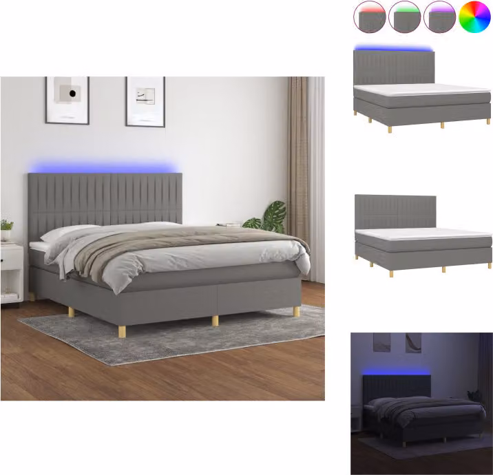 vidaXL Letto a molle con materasso e LED in tessuto grigio scuro 180x200 cm - Letti e strutture letto