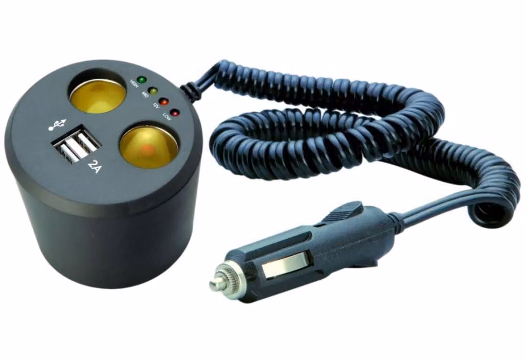 Doppia presa rotonda 2x12V/24V 2xUSB per portabicchieri
