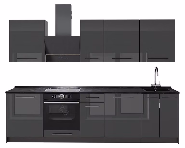 Cucina componibile Vicco Fame-Line Antracite lucido/Antracite 280 cm, PL Antracite, Model 64152