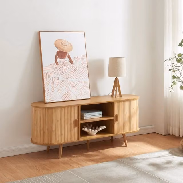 Credenza Nordkapp con Ante Scorrevoli en.casa, Colore Beige Naturale, L/P/H: 140 x 40 x 56 cm