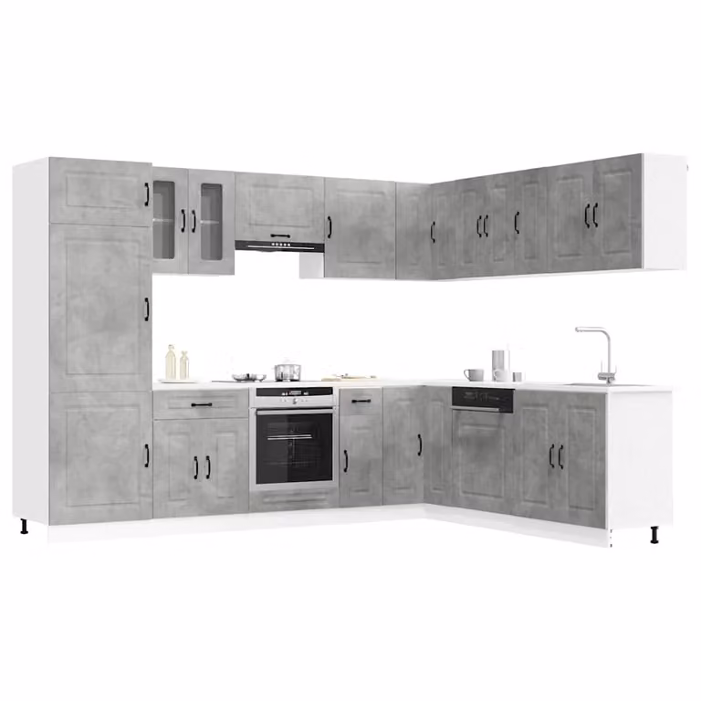 Set di mobili da cucina moderno vidaXL Kalmar composto da 14 pezzi in colore grigio cemento con ante a cerniera e ripiani aperti