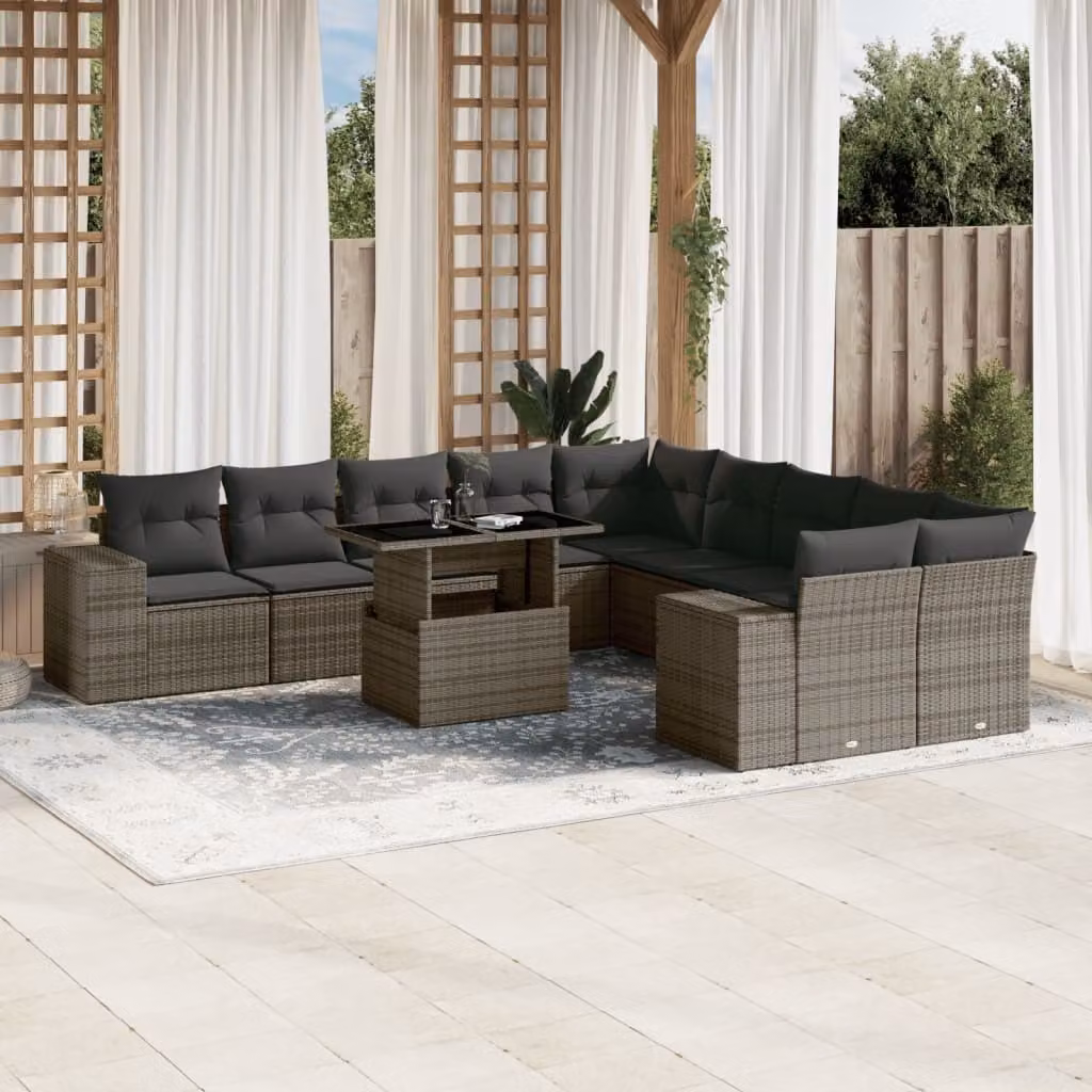 Maison Exclusive - Set Divani da Giardino 11 pz con Cuscini in Polyrattan Grigio
