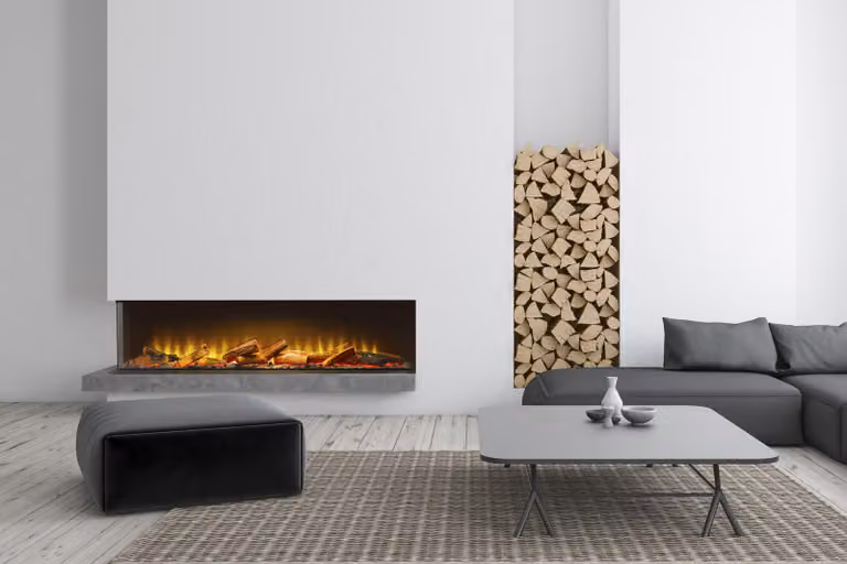 Acantha Aspire 125 camino elettrico angolare 130,4 cm, fiamma LED 3D, 2 kW, nero, da incasso in parete