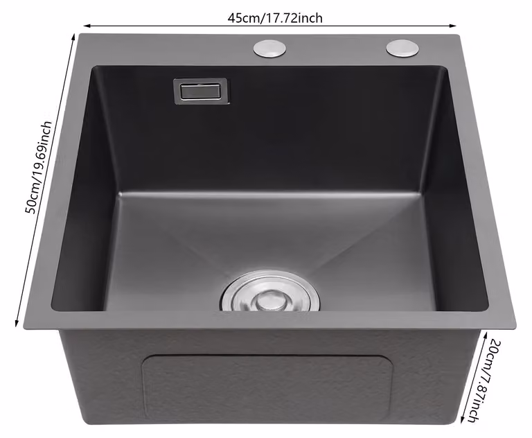 Lavello da cucina, acciaio inossidabile, scarico efficiente, colore nero