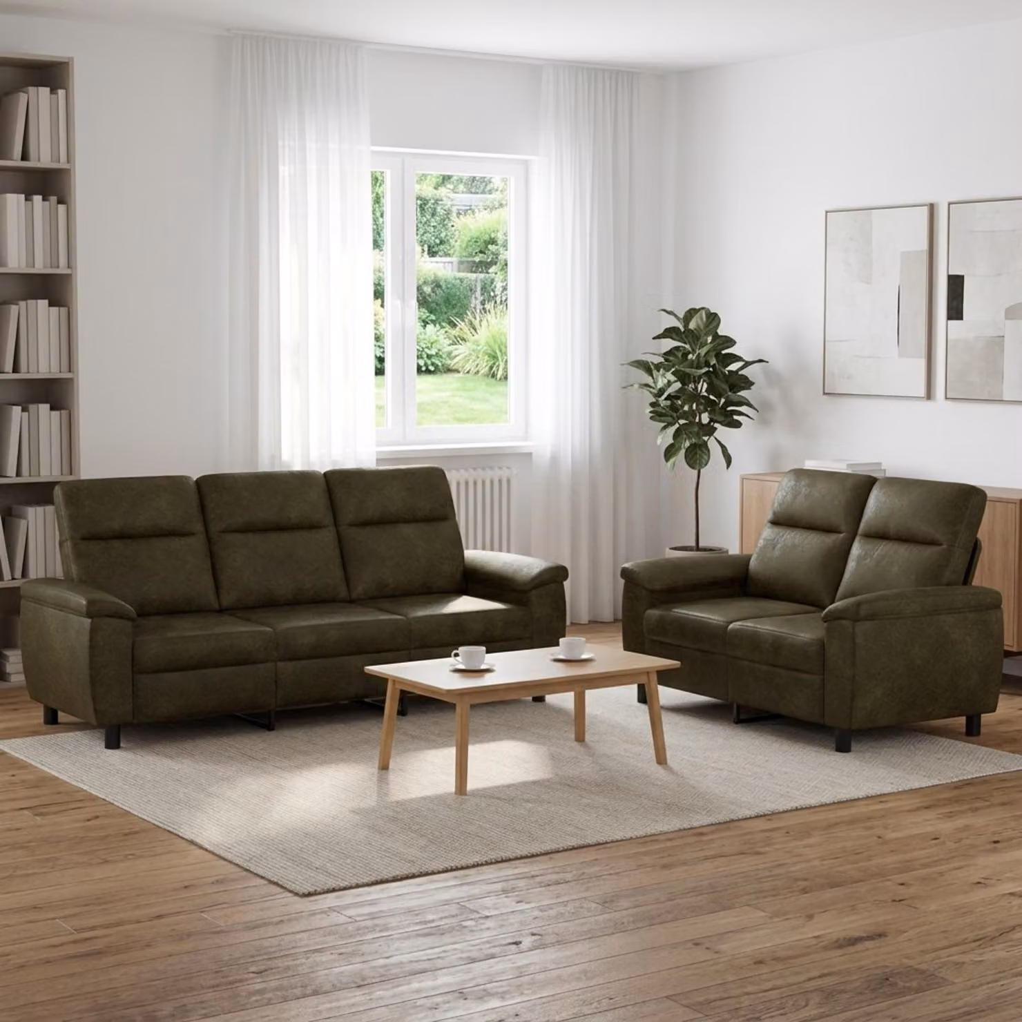 Set di 2 divani moderni vidaXL in pelle sintetica verde militare con struttura in metallo per il tuo soggiorno