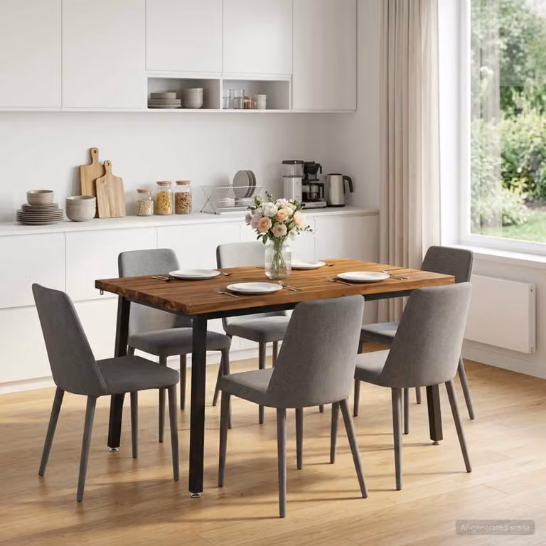 Tavolo da pranzo moderno vidaXL in legno di acacia massello con bordo naturale, L/P/H: 90 x 55 x 75 cm, marrone e nero