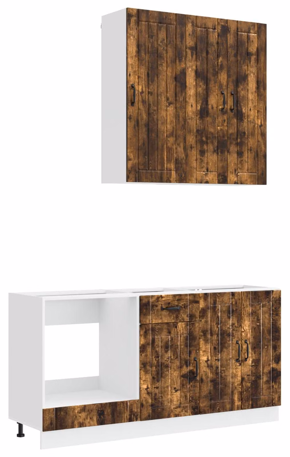 Set cucina LUCCA, 5 pezzi, realizzata in legno impiallacciato di quercia affumicata
