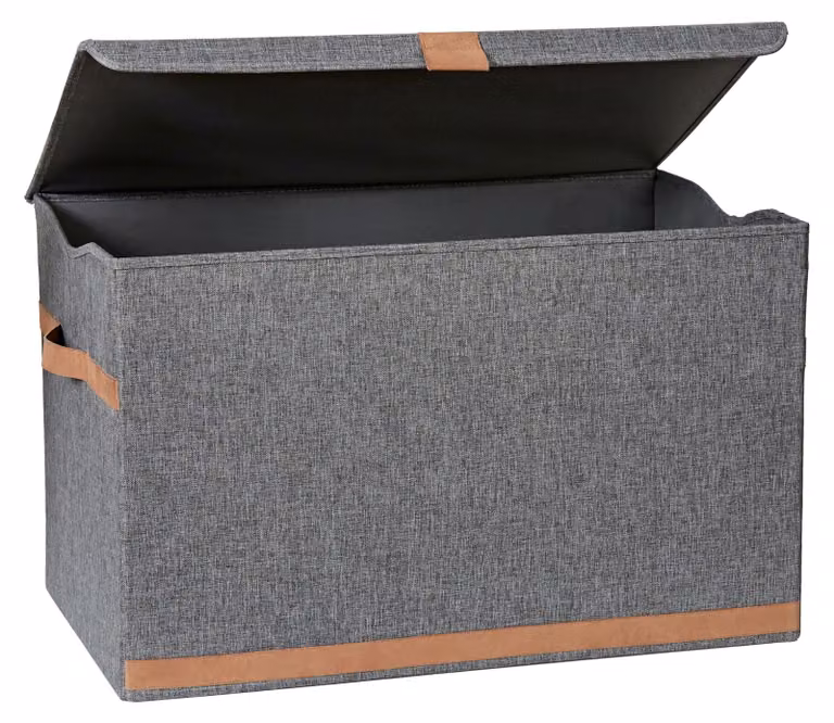 Contenitore di alta qualità con coperchio, grande, color grigio, realizzato in lino