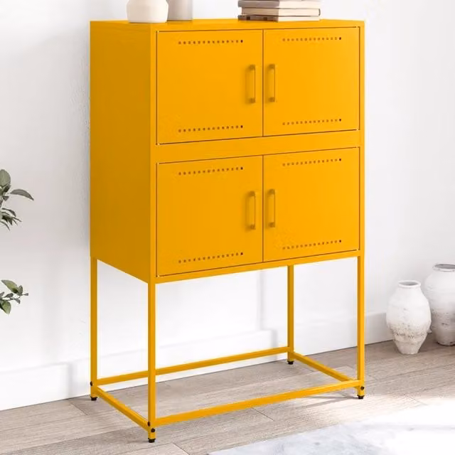 Credenza in metallo stile industrial vidaXL Giallo opaco L: 68,5 cm, P: 38,5 cm, H: 107 cm