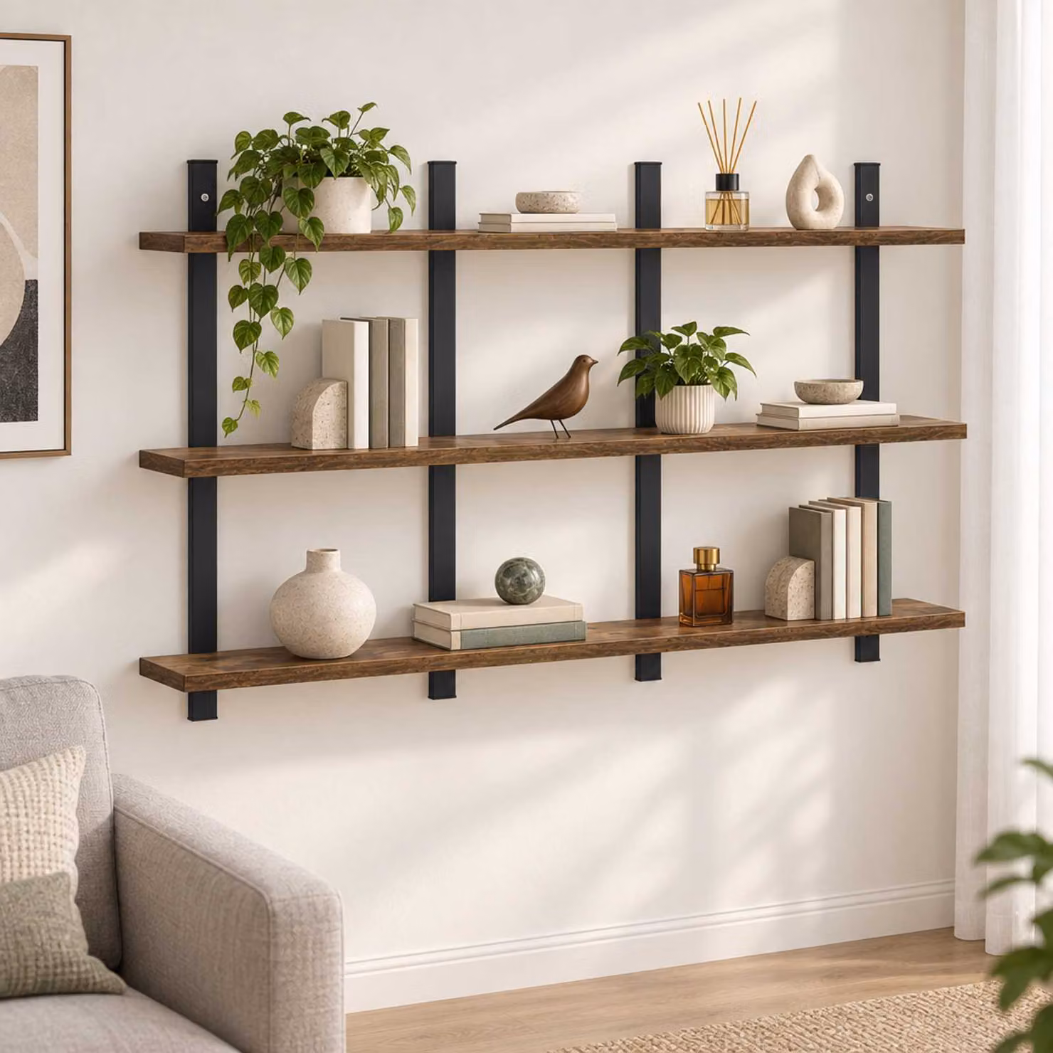 Scaffale da parete moderno vidaXL in Rovere Fumo, L: 102 cm, P: 13,5 cm, H: 58 cm