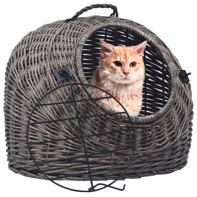 vidaXL Cestino per gatti Grigio 45x35x35 cm Vimini naturale