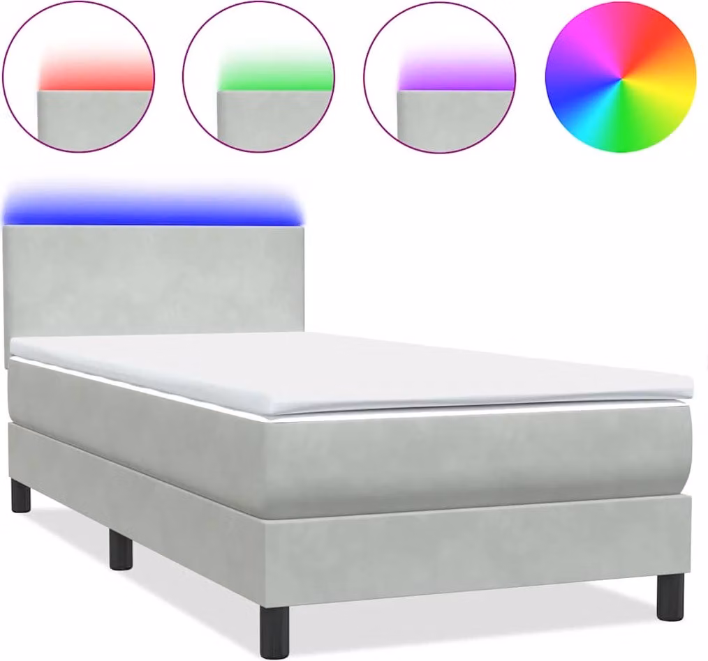 Letto a Molle con Materasso e LED Grigio Chiaro 80x220 cm Velluto