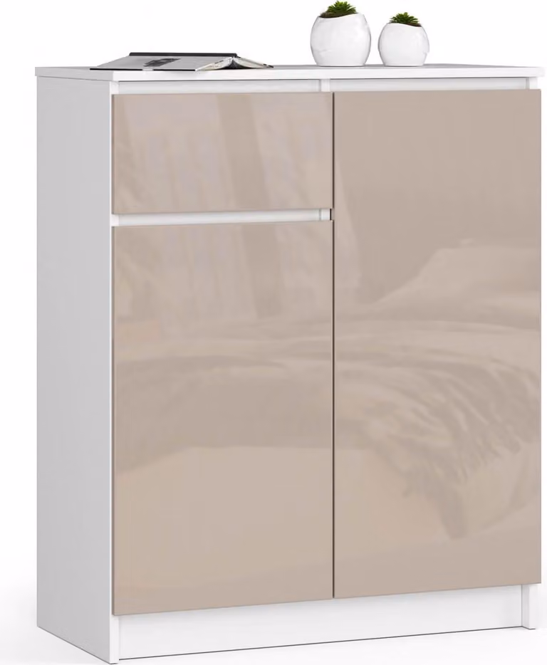 Akord Mobile 2 Ante 1 Cassetto Bianco/Cappuccino Lucido 80X40X99 Cm