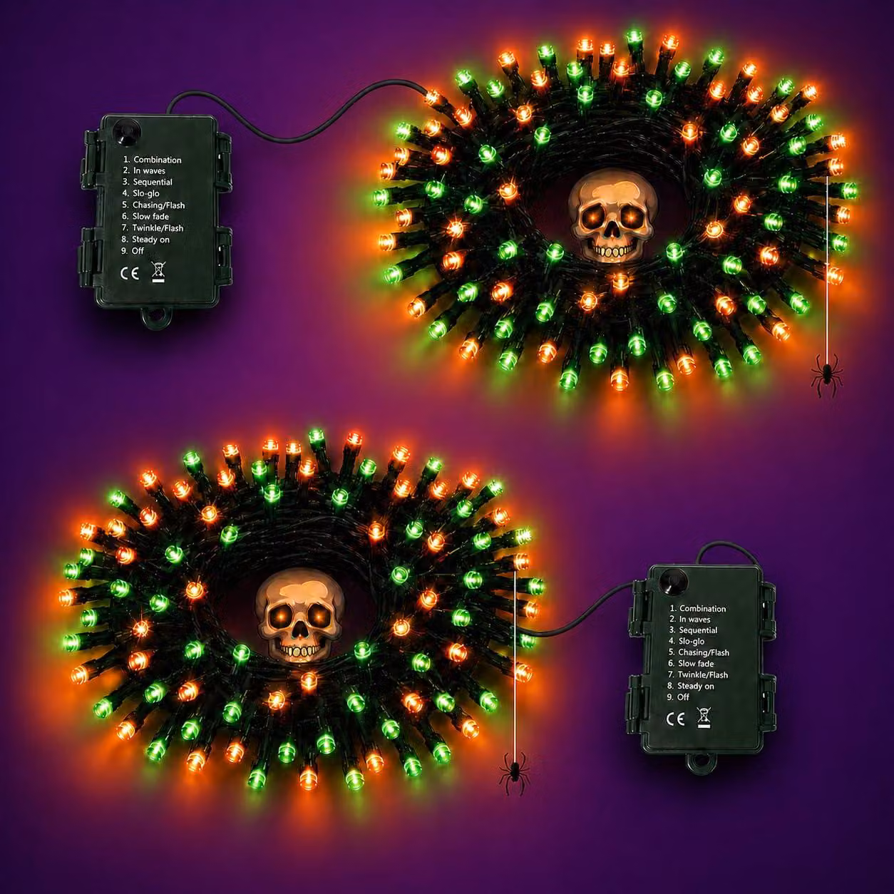 Set di 2 catene luminose, lunghezza 5 metri, 50 LED, colore arancione/verde, con timer, grado di protezione IP65