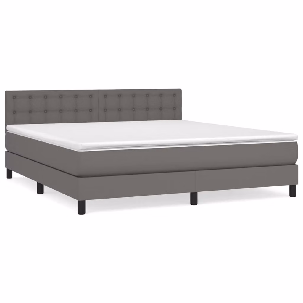 Giroletto a Molle con Materasso Grigio 160x200 cm in Pelle finta
