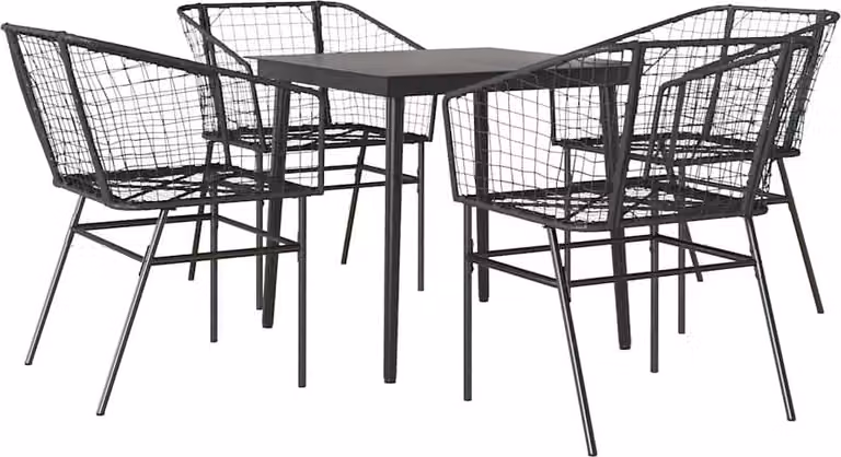 Set Mobili da Pranzo per Giardino 5 pz Nero Polyrattan Vetro