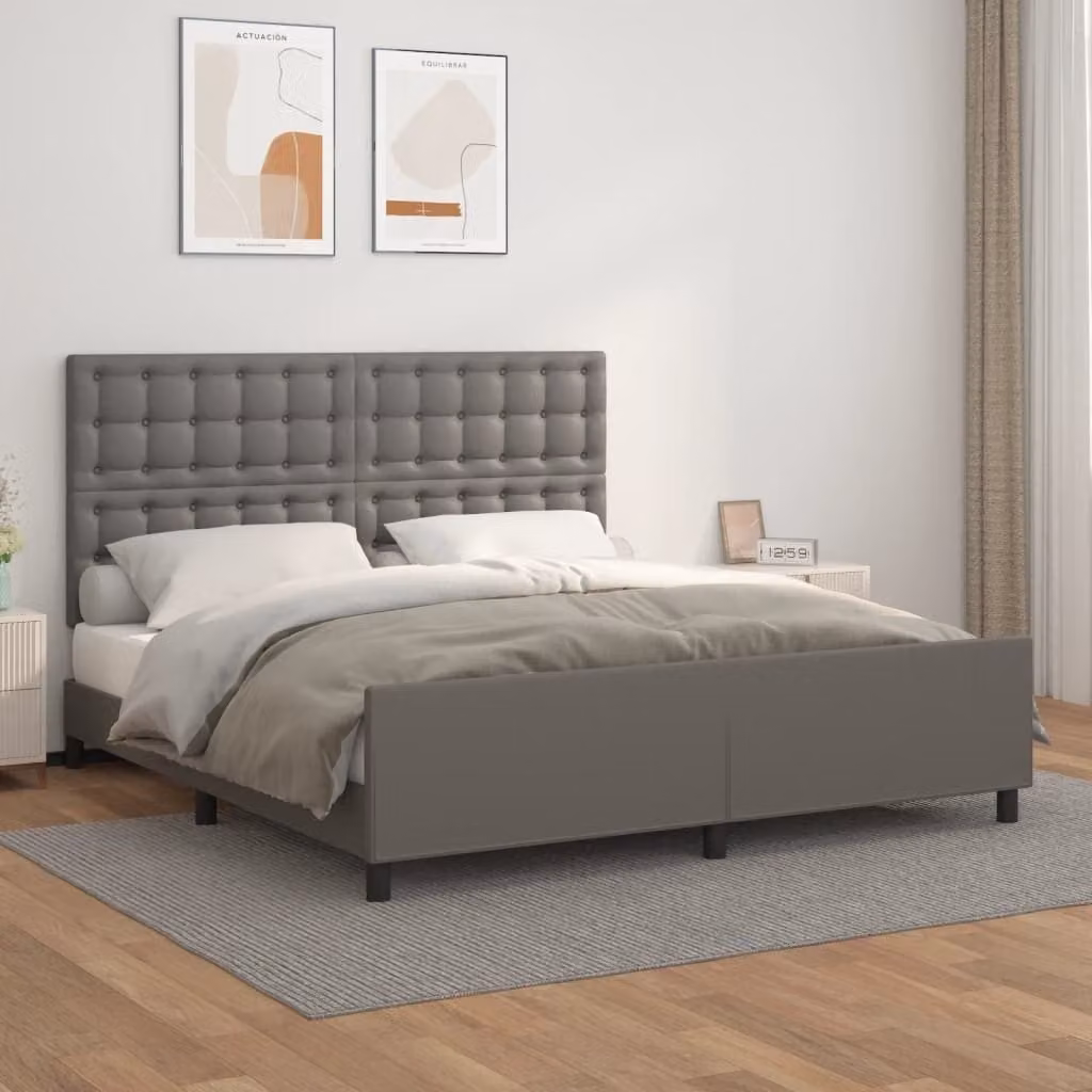 The Living Store Giroletto con testiera grigio 160x200 cm in ecopelle