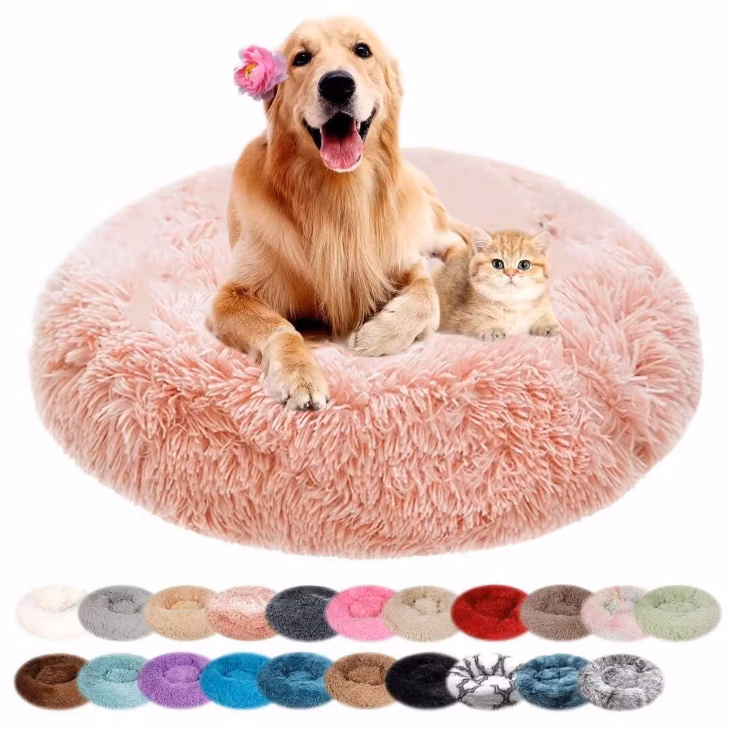 Cuccia per cani, forma rotonda, in peluche, lavabile in lavatrice, antiscivolo, rosa chiaro, 110 cm