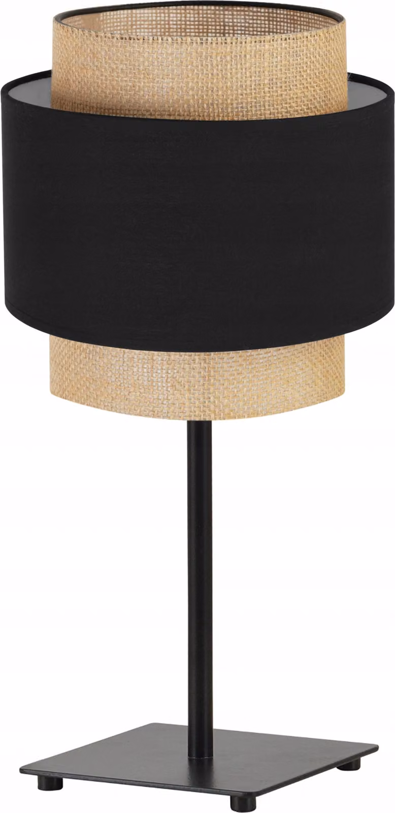 Lampada da tavolo moderna con paralume boho - Elegante lampada da comodino per camera da letto e soggiorno - Lampada da tavolo E27 - 47,5x20 cm - Nero e iuta